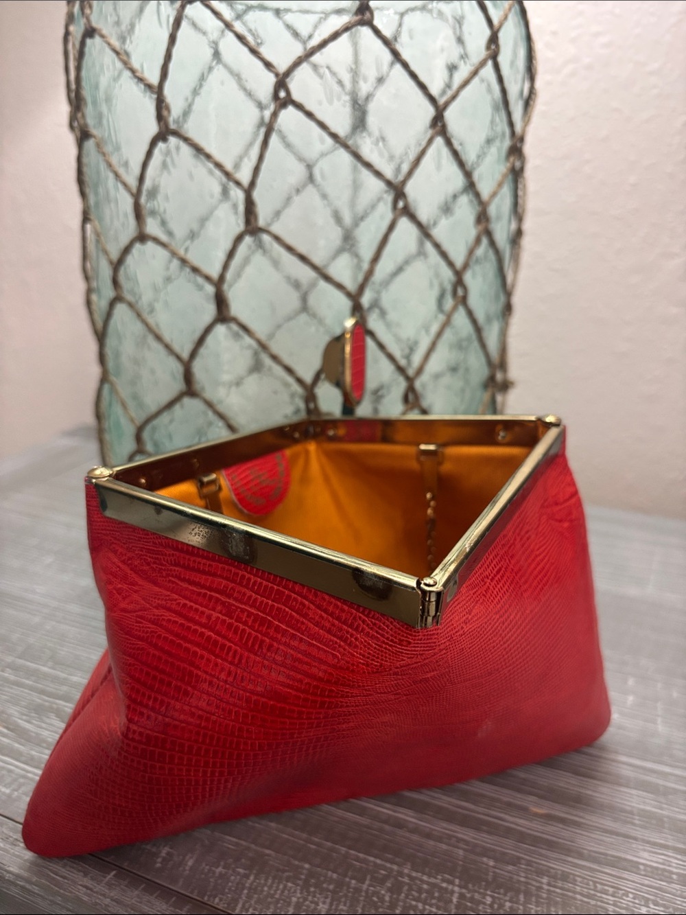 Etra Red yellow snakeskin triangle chain Clutch Bag purse